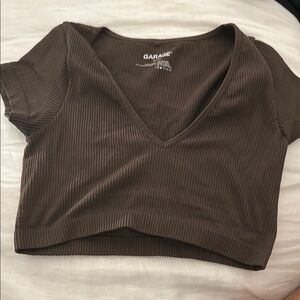 Garage Green Ribbed Short Sleeve Crop Top